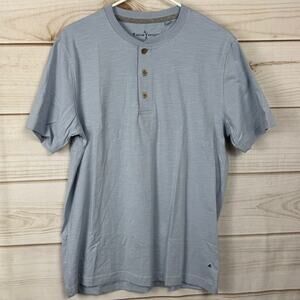 Tailor Vintage Blue Stretch Slub Jersey Short Sleeve Henley Size Small